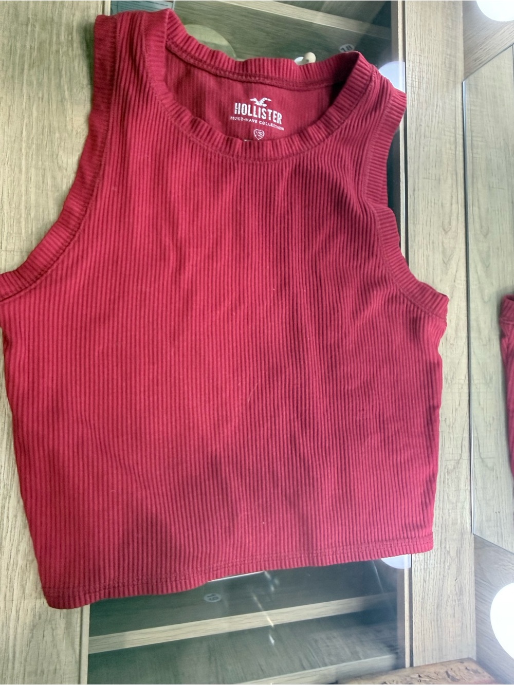 Hollister Ribbed Sleeveless Crop Tank Top - Deep Red